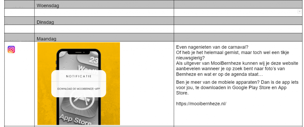 Voorbeeld contentkalender